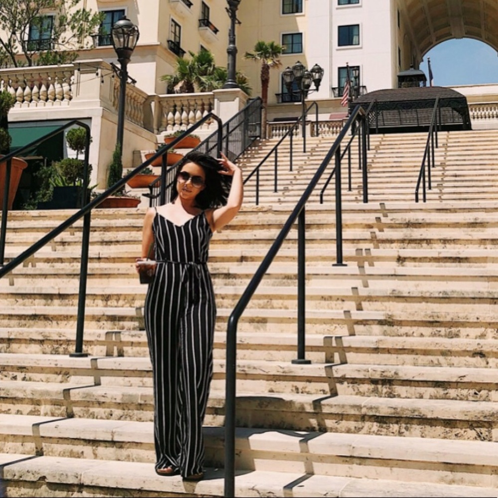 White and black striped jumpsuit